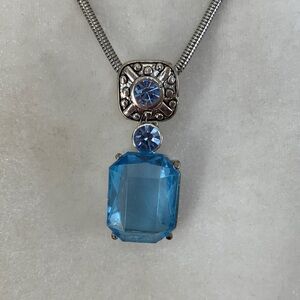 Silver-Tone Blue Crystal Pendant Necklace - Women Jewelry